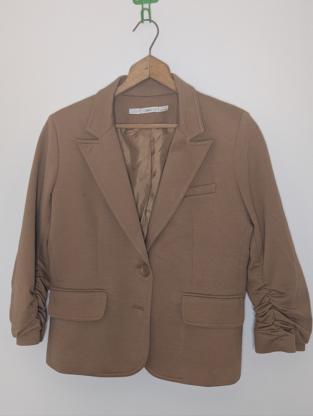 Gibson Brown Jersey Blazer Ruched Sleeves Women's Medium *FLAW*